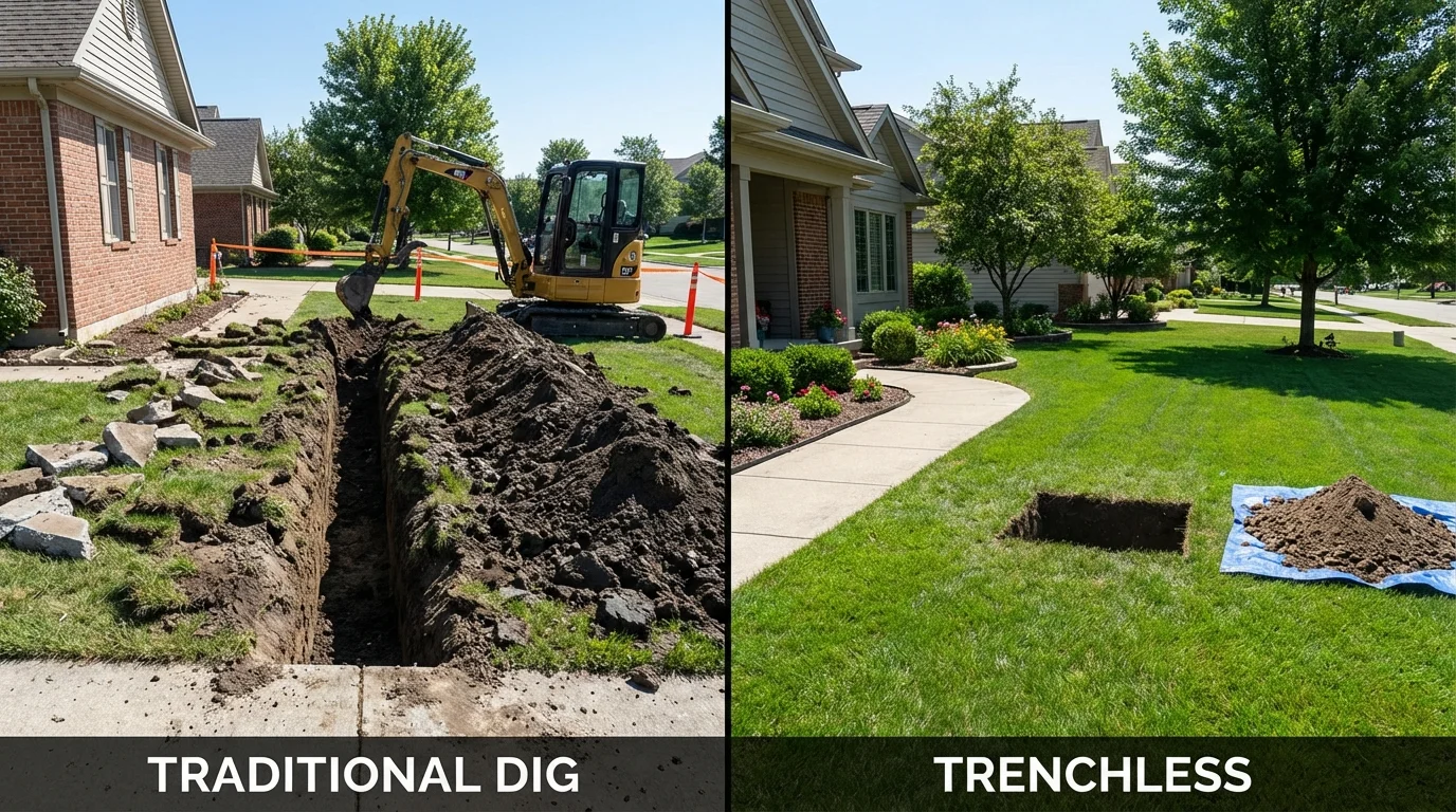 Trenchless sewer repair with minimal yard damage versus traditional excavation in Seadrift, TX